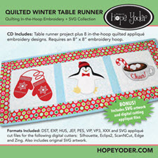 Quilted Winter Table Runner Embroidery CD with SVG Files - More Details Quilted Winter Table Runner Embroidery CD with SVG Files - More Details